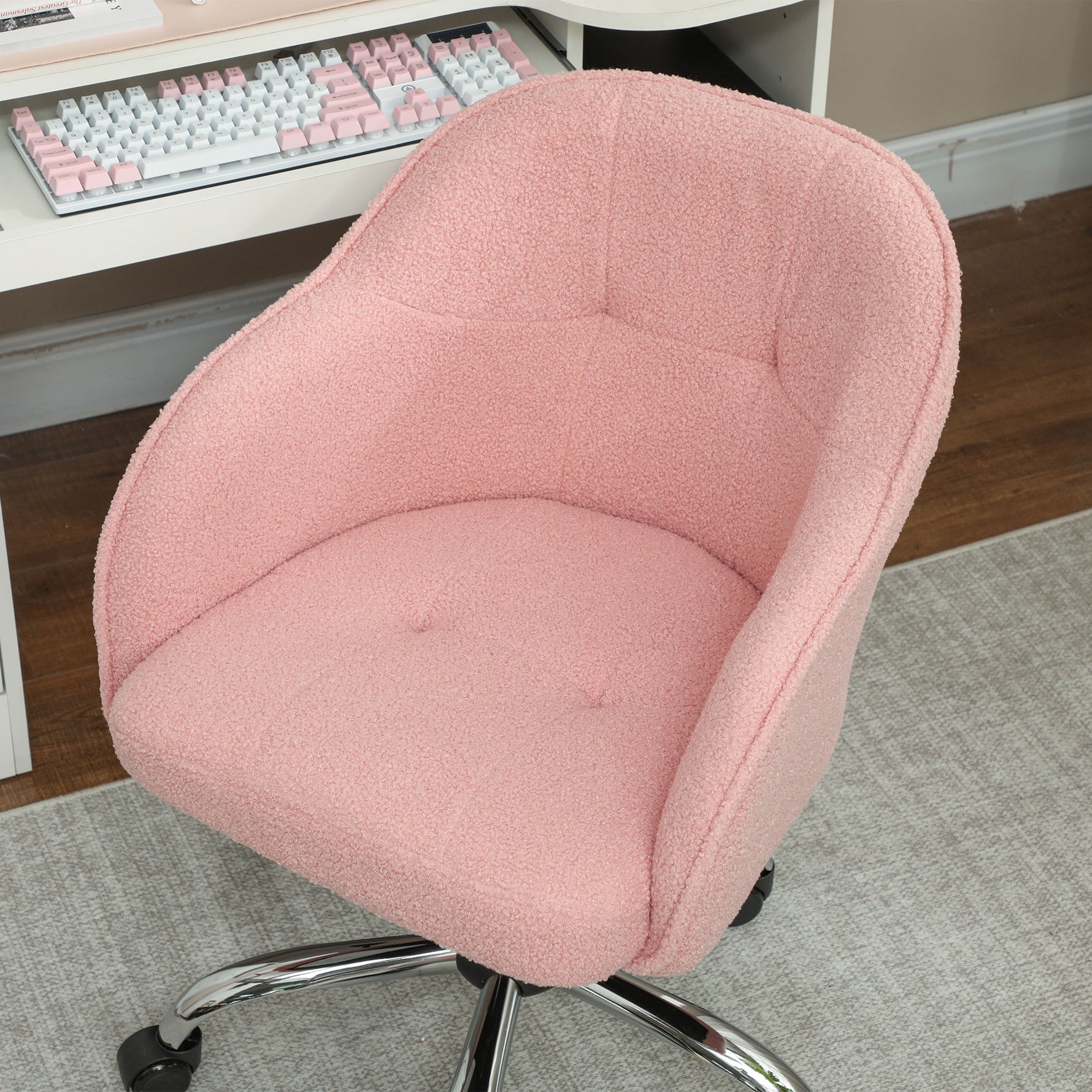 Chaise de bureau, fauteuil de bureau ergonomique, hauteur réglable, assise et dossier rembourrés, rose