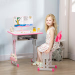 Bureau et chaise pour enfant avec support de lecture casier crochet et porte stylo 60 x 45x 90-102 cm rose