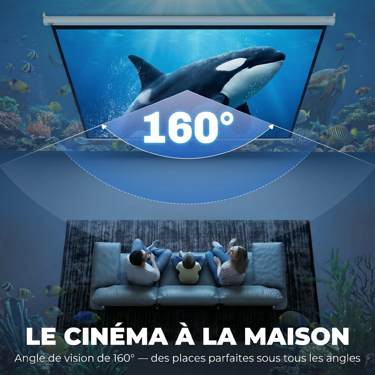 Écran de Projection 120" 4:3 HD 4K, Boîtier en Métal, Écran Hauteur Réglable Manuellement, 244x183cm, Blanc
