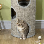 Tonneau à gratter pour chat, tour à griffer en sisal à 3 niveaux recouvert de peluche, Ø 38 x 70 cm, gris