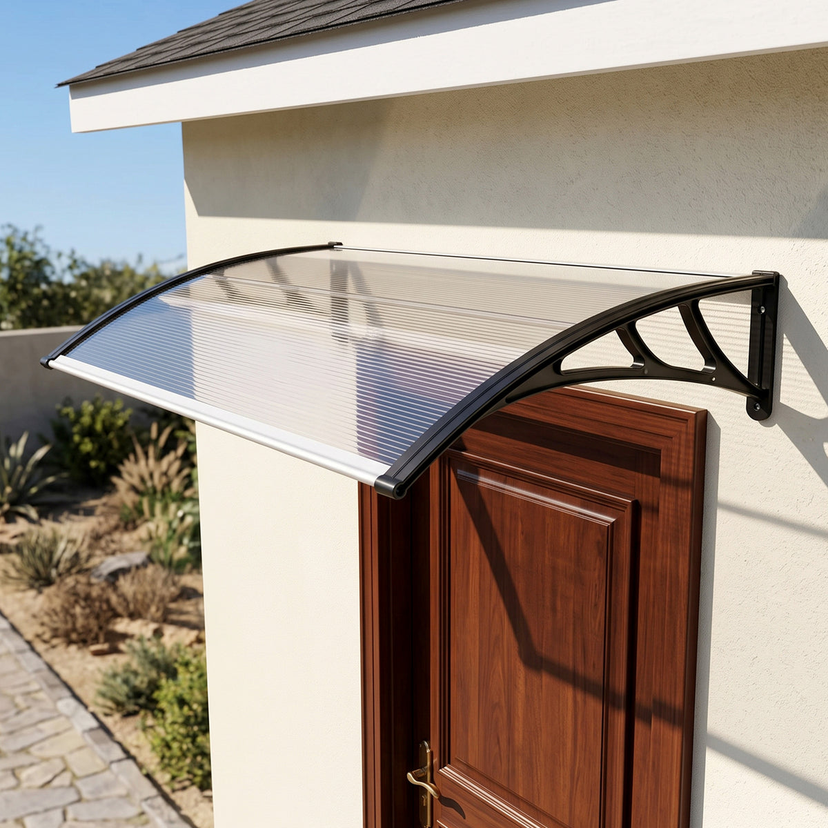 Haustürvordach, Eingangs-Überdachung aus Polycarbonat mit Aluminiumprofilen, 110x60cm, Transparent