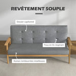 Canapé 3 places 154,5, canapé scandinave avec dossier capitonné, assise rembourrée et accoudoirs, gris