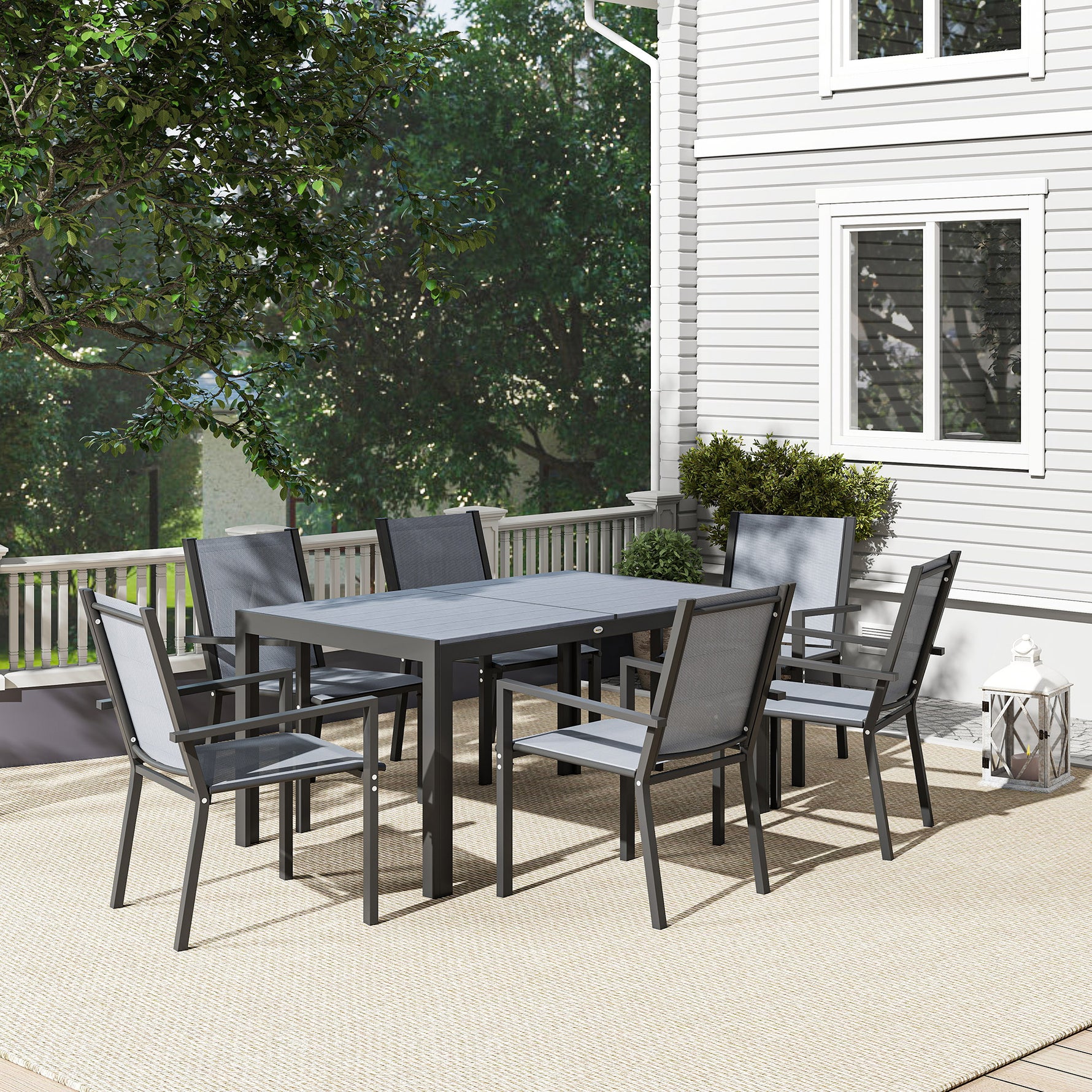 Ensemble de salle à manger de jardin pour 6 personnes salon de jardin extérieur cadres en acier chaises empilables gris