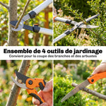 Ensemble de 4 cisailles de jardin avec taille-haies, ébrancheurs, sécateurs et scie pliable, poignée en aluminium