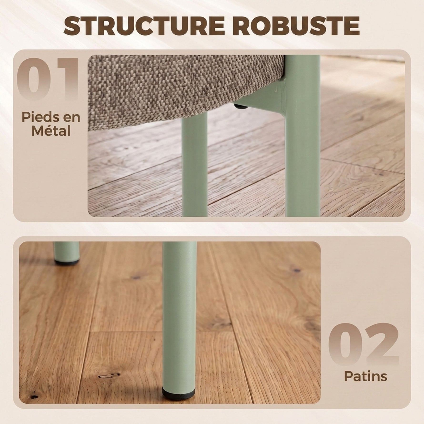 Lot de 4 Tabourets Empilables Ronds avec Assise Rembourrée, sans Dossier, Gain de Place, 45 x 45 x 47,5 cm, Marron Cair