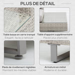 Salon de jardin extérieur d'angle 5 places design contemporain coussins déhoussables table basse acier époxy résine tressée grise