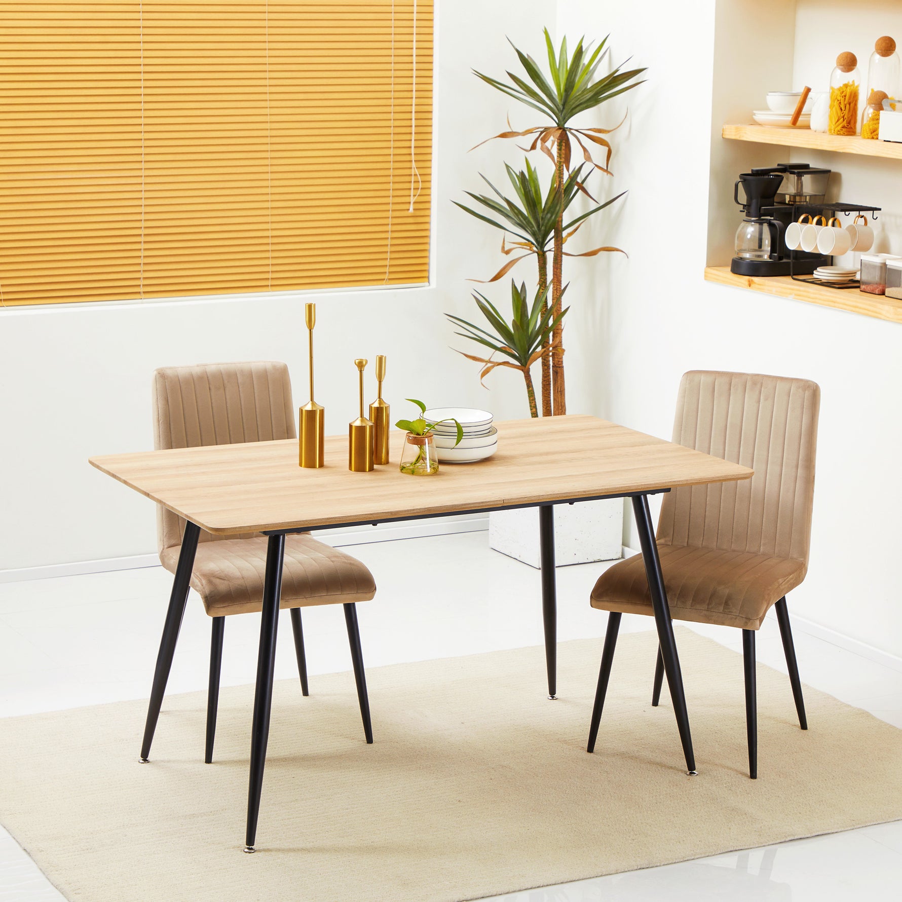 Table à manger 4 personnes rectangulaire avec plateau effet bois et 4 pieds en acier 140 x 80 x 76 cm noir