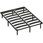 Estructura de cama de 140 x 190 cm, cama matrimonial con somier de láminas de madera maciza y piecero, con almacenamiento debajo, color negro