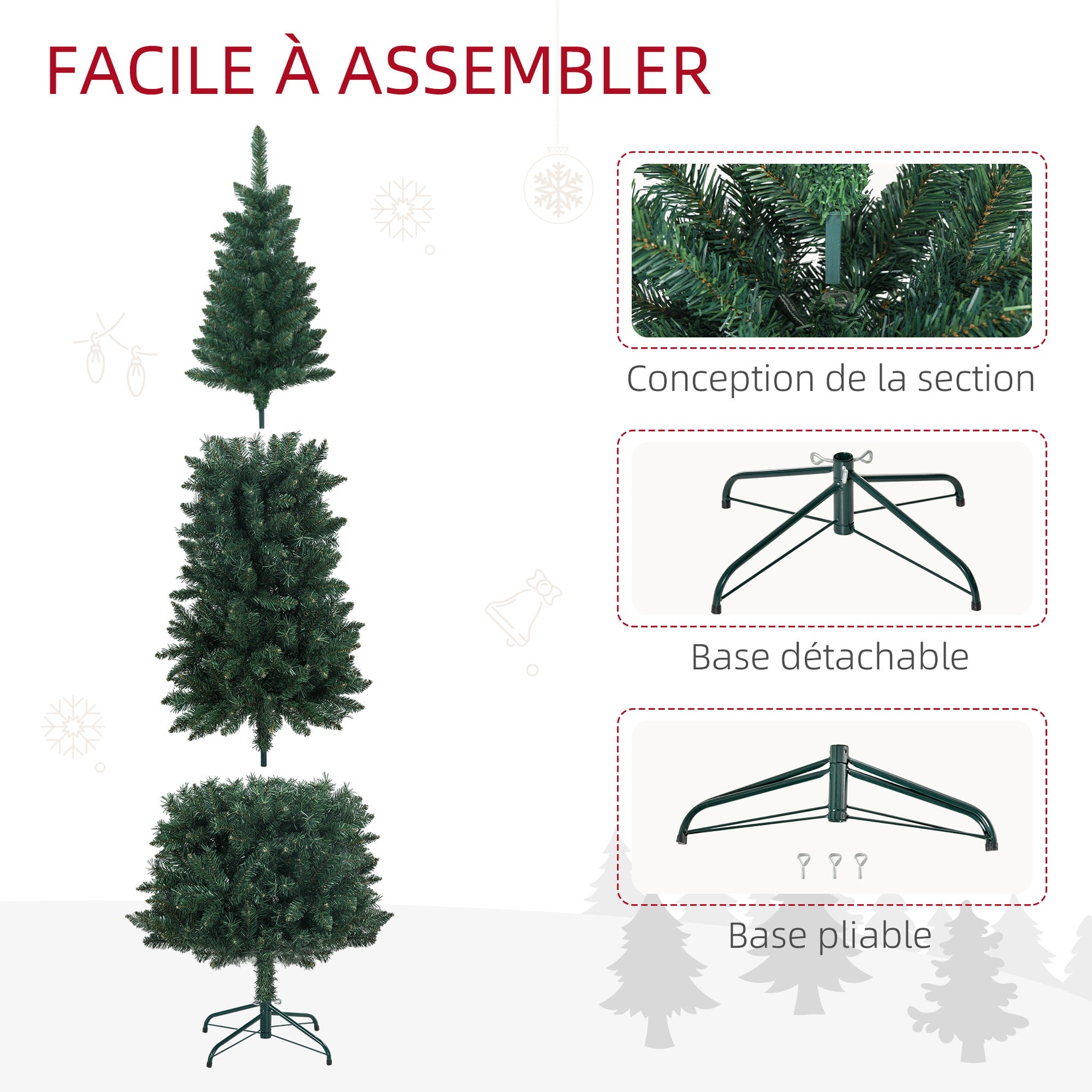 Sapin de Noël Artificiel 210 cm Arbre de Noël Slim avec support en acier pliable, 687 branches épines Vert