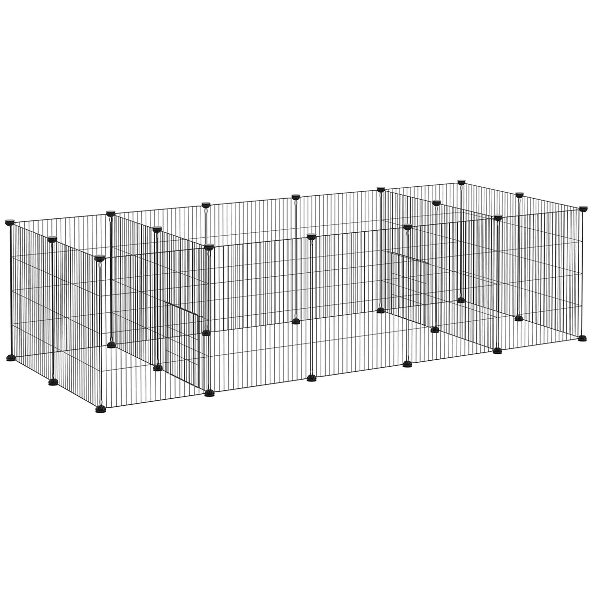 Modulaire dierenren voor kleine dieren, konijnen, knaagdieren, puppy's, 18 stalen panelen, 2 deuren, 175 x 70 x 45, zwart