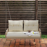 Banc Suspendu Extérieure 2 Places en Résine Tressée avec Coussins et Chaînes en Acier, 115x66x44cm, Beige