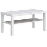 Table basse de salon, table d'appoint rectangulaire à 2 niveaux avec étagère de rangement, 90x45x44,5cm, blanc