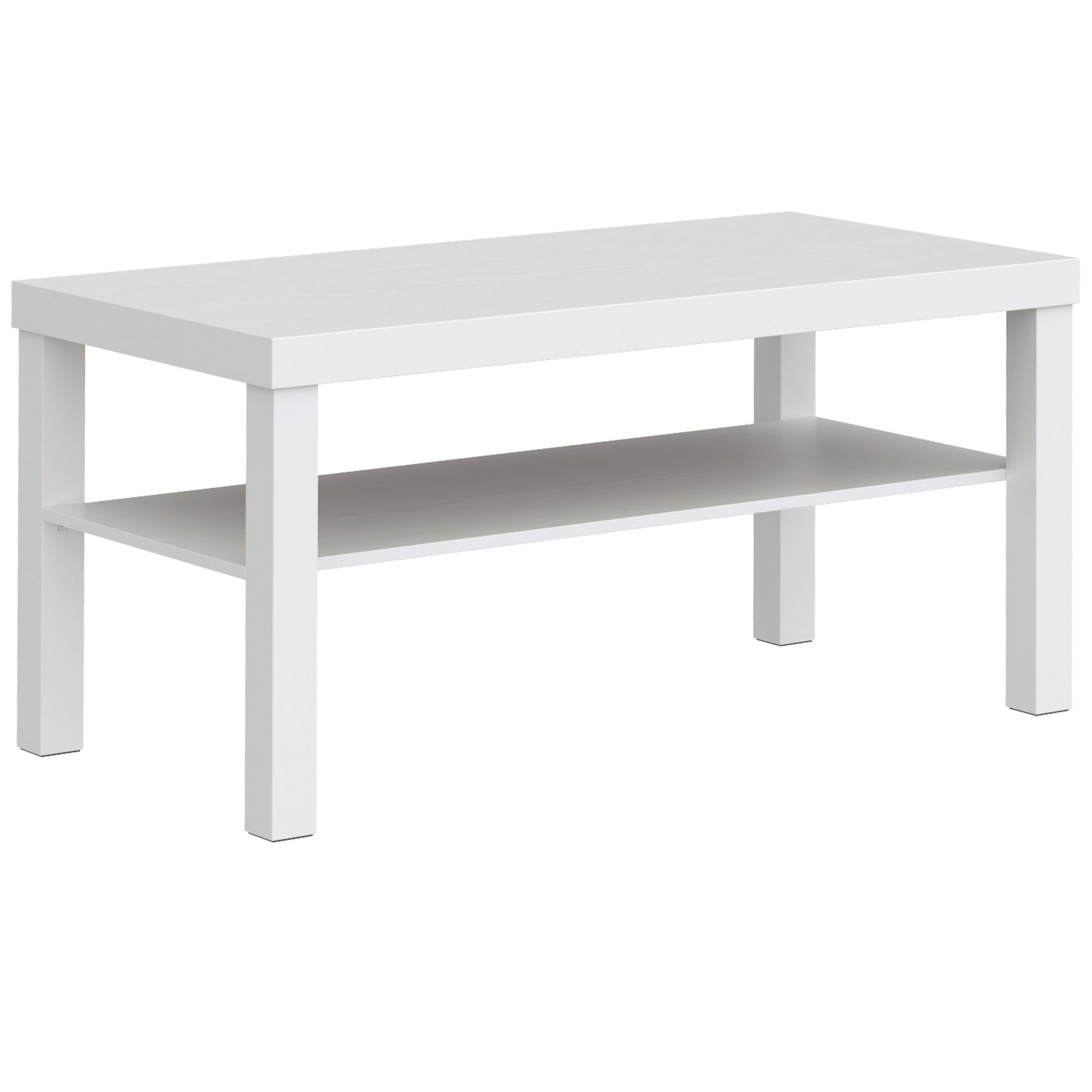 Table basse de salon, table d'appoint rectangulaire à 2 niveaux avec étagère de rangement, 90x45x44,5cm, blanc