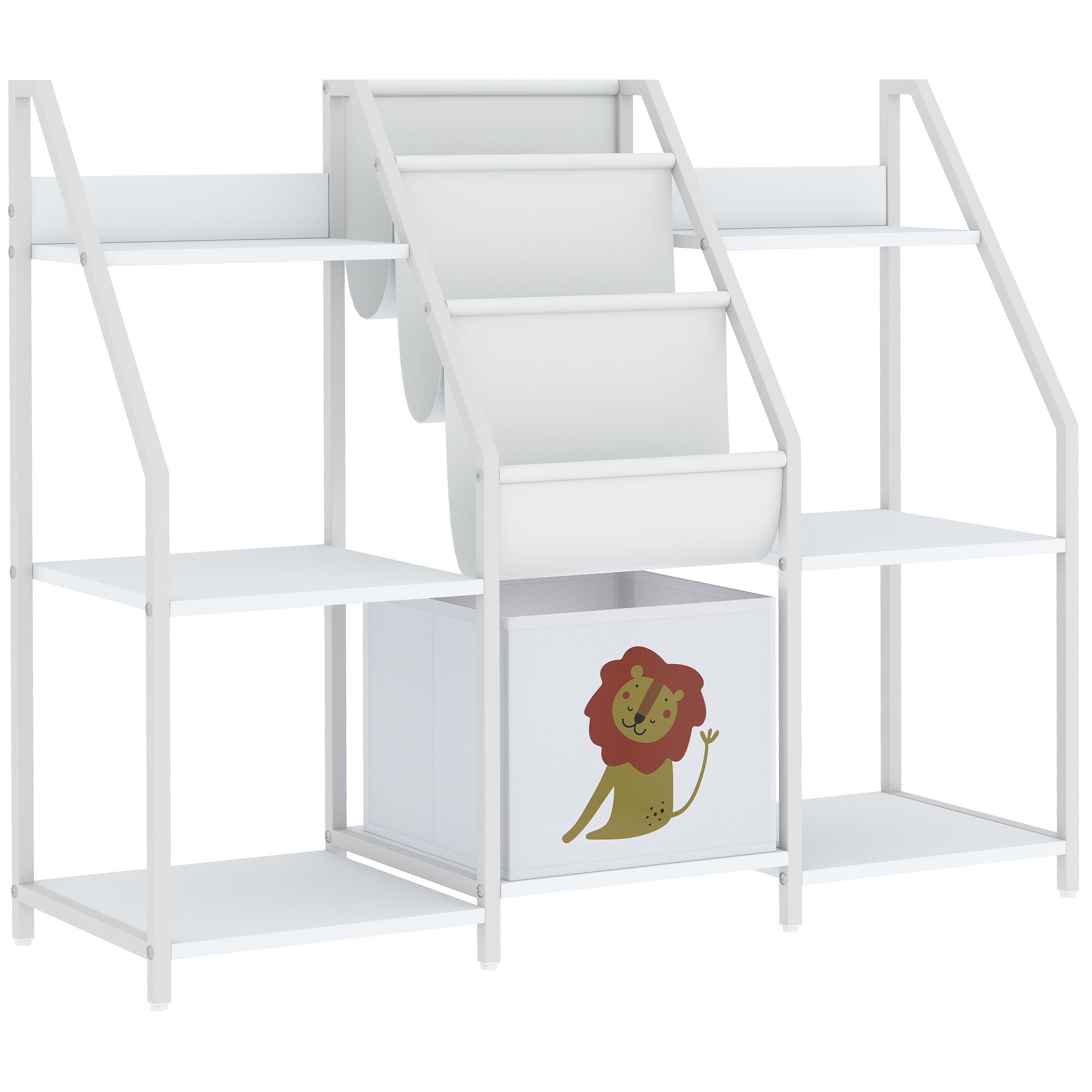 Bibliothèque pour Enfants à 3 Niveaux, Étagère à Livres pour Enfants avec Tiroir en Tissu, 93 x 30 x 76 cm, Blanc