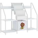Kinderbücherregal mit 3 Ebenen, Kinderregal mit Stoffschublade, 93 x 30 x 76 cm, Weiß
