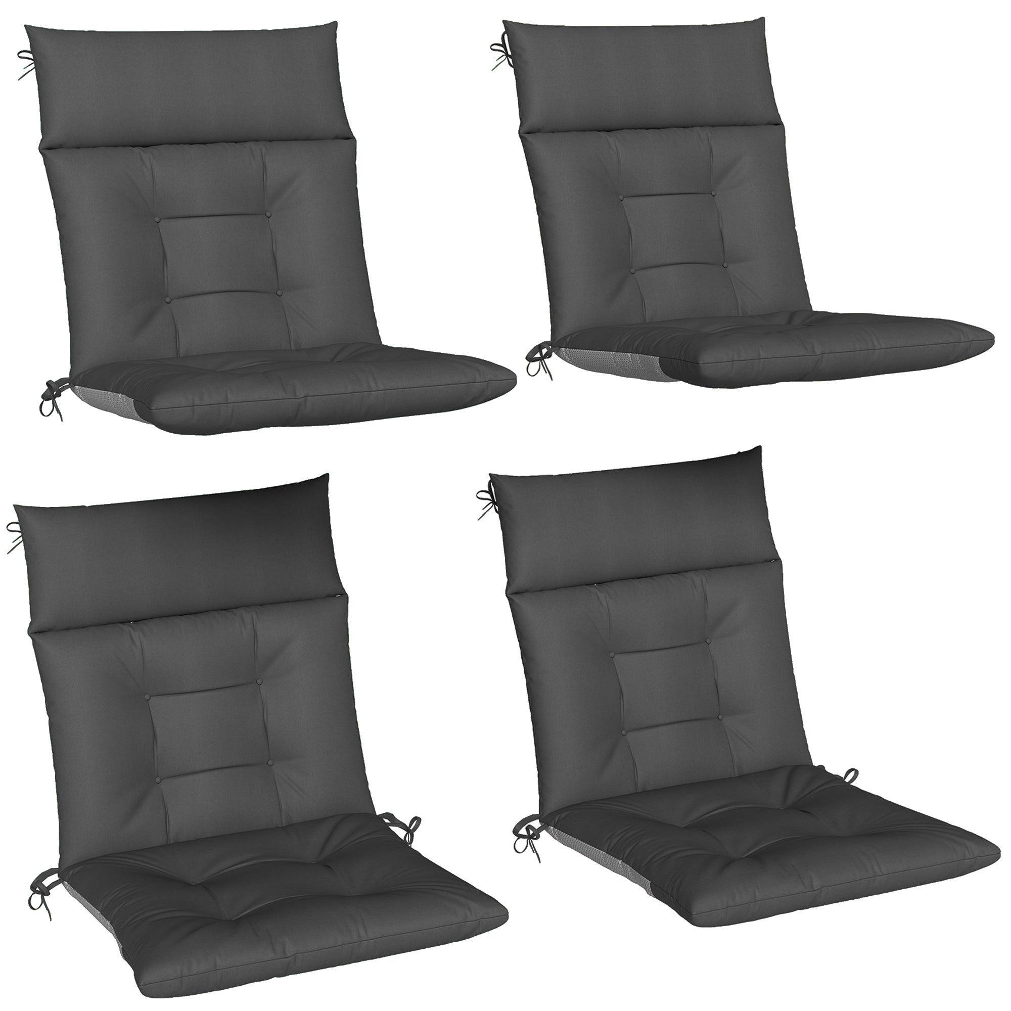 Lot de 4 coussins pour chaises de terrasse, résistants à l'eau, antidérapants, avec liens, 112x53cm, Gris Foncé
