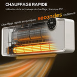Chauffage mural en céramique 1000/2000W, radiateur électrique, ventilateur, thermostat, minuterie, 54x18,7x12,3cm, blanc