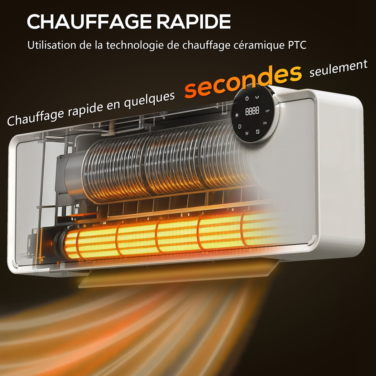 Chauffage mural en céramique 1000/2000W, radiateur électrique, ventilateur, thermostat, minuterie, 54x18,7x12,3cm, blanc