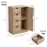 Mobile contenitore dispensa cassettiera moderno 1 anta e 4 cassetti - in legno - per soggiorno, cucina, ingresso, sala da pranzo - marrone