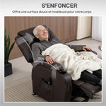 Fauteuil releveur électrique, fauteuil relax électrique, repose-pied, dossier inclinable, port USB, 83x95x107cm, marron