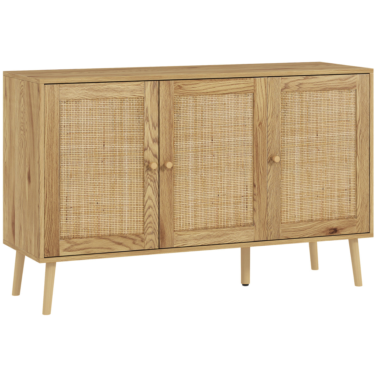 Woonkamerbuffet opbergmeubel met kasten met rotangdeuren en verstelbare plank, natuurlijk hout