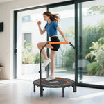 Fitness-Trampolin mit verstellbarem Haltegriff, klappbar, 6 Beine, 28 Federn, Ø 102 cm, schwarz-orange