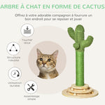 Arbre à chat griffoir forme de cactus en sisal naturel pompon suspendu et plateforme de jeu boules Ø 32 x 60 cm vert-3
