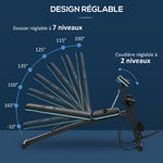 Banc de musculation pliable inclinable, banc réglable avec extenseur des jambes, acier, 54 x 160 x 106 cm, noir bleu