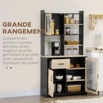 Armoire de cuisine buffet haut avec 1 tiroir 3 placards étagères 2 portes vitrées 90 x 39 x 177 cm noir naturel