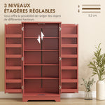 Buffet cuisine armoire de cuisine 5 niveaux avec portes et étagères réglables 60l x 40P x 120H cm grain de bois rouge