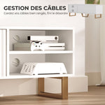 Meuble TV banc TV pour téléviseur jusqu'à 70 pouces - placard à 2 portes cannelées, compartiment ouvert et passe-câbles