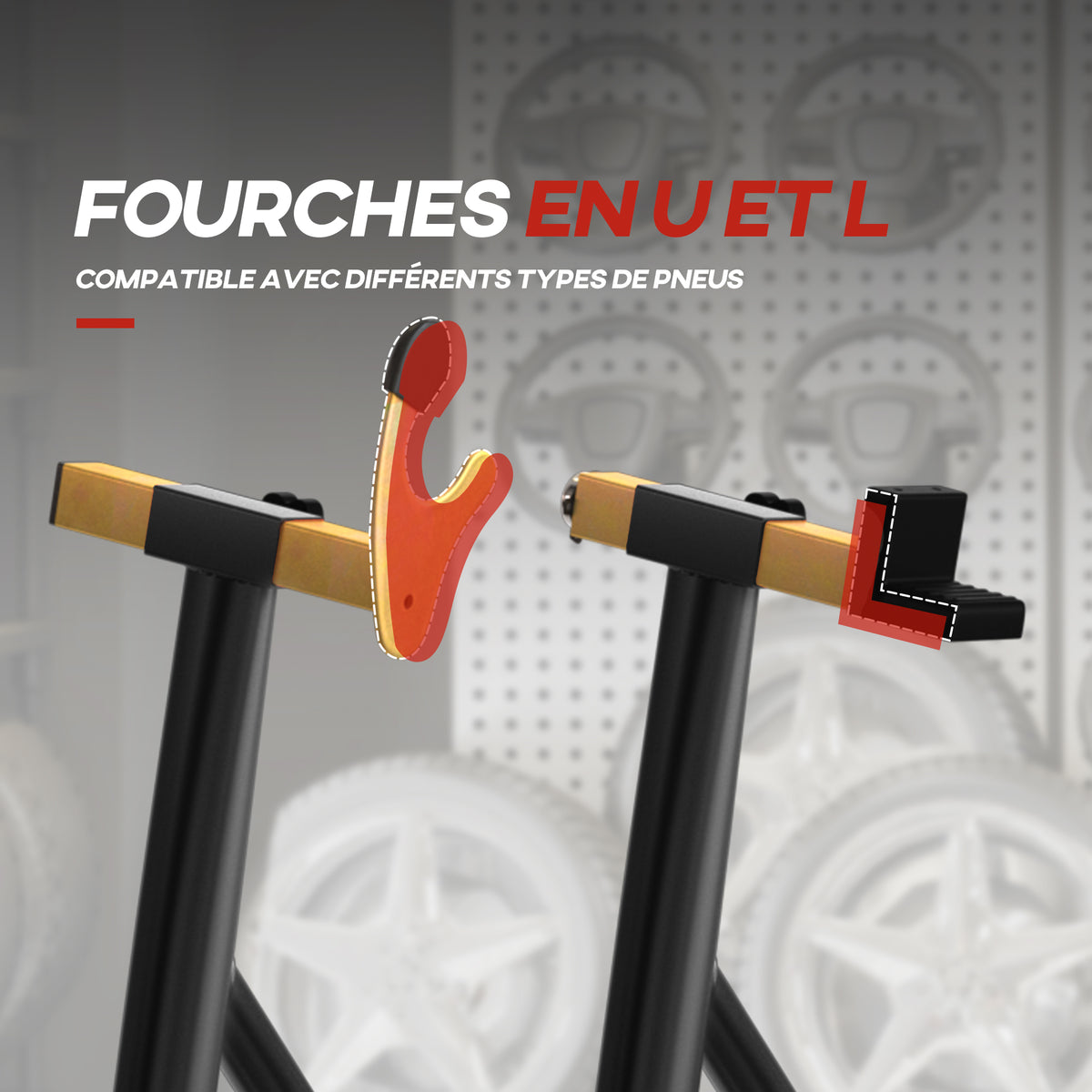 Support béquille de moto arrière support de roue lève moto arrière sur roulettes avec bobine de bras oscillant U, noir