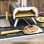 Four à pizza extérieur portable à bois ou à pellet avec pierre à pizza pieds pliables cheminée acier inoxydable argenté
