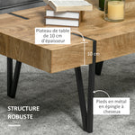 Table Basse rectangulaire Style Industriel piètement épingle métal Noir Plateau Aspect Ancien bastaing, 105 x 60 x 42 cm, Bois