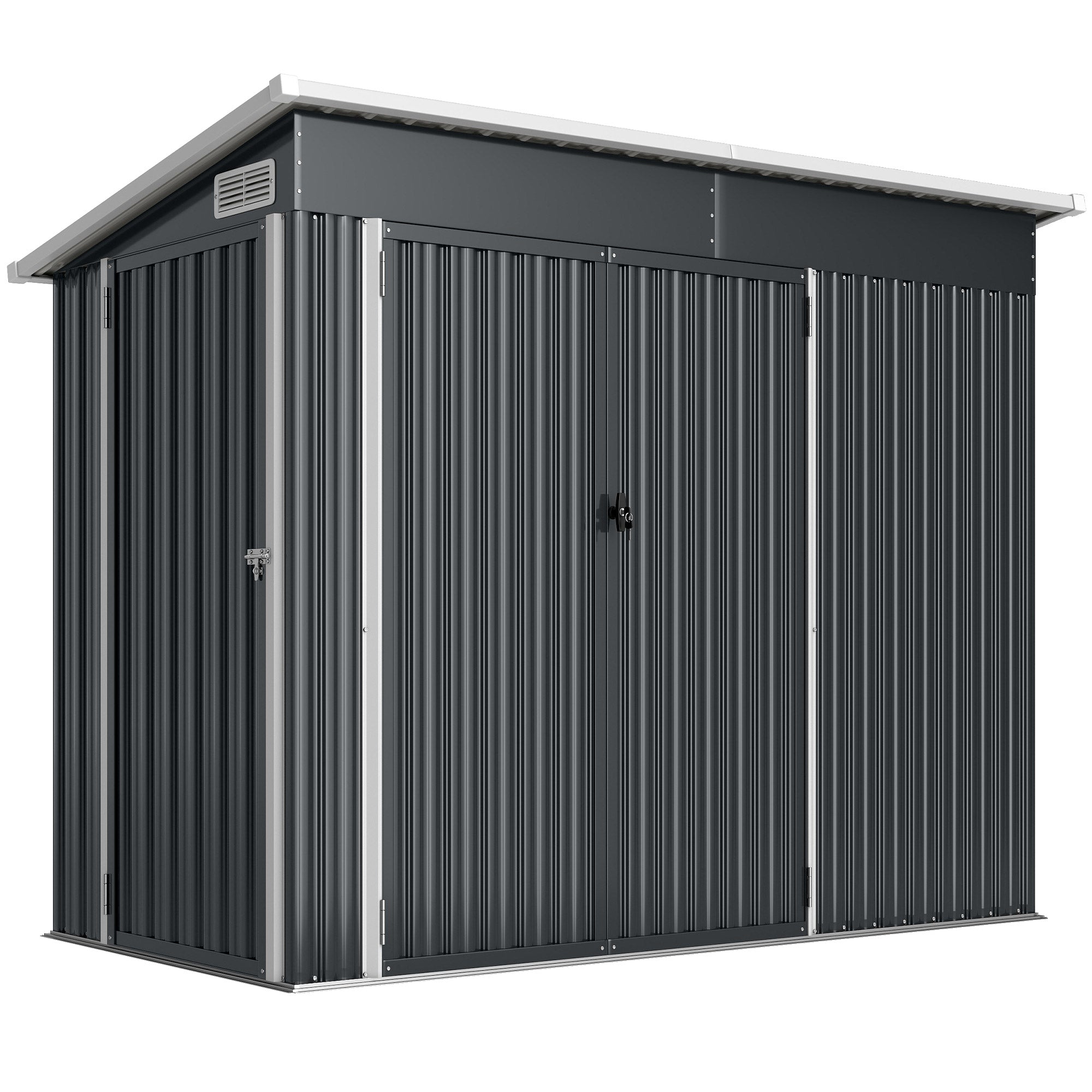 Abri de jardin en métal cabane jardin extérieure triple porte verrouillable toit incliné aérations 234x132x185cm gris