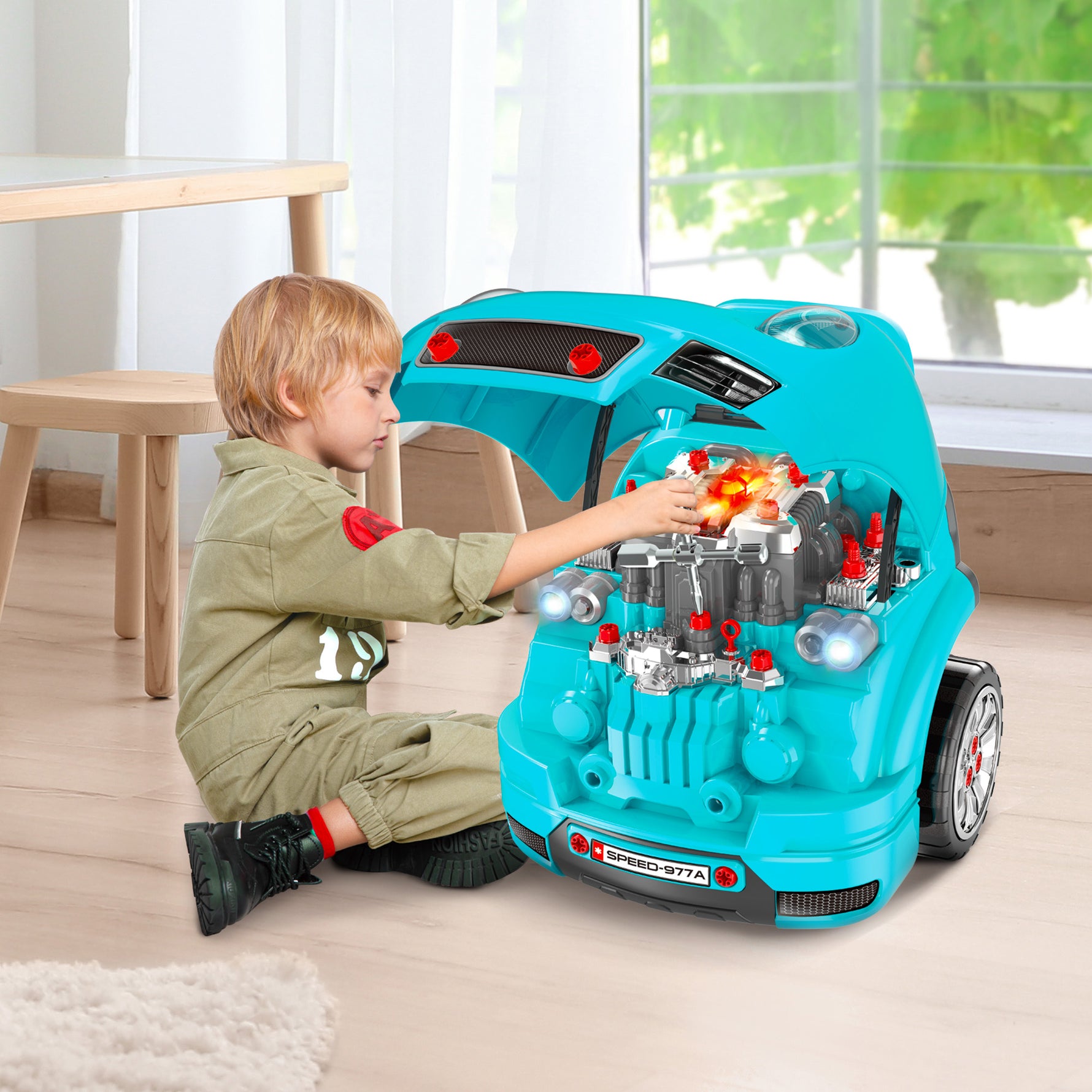 Camion mécano 2 en 1 jouet bricolage enfant jeu d'imitation mécanicien nombreux qccessoires total de 61 pièces bleu