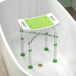 Tabouret de douche chaise de douche - assise rembourré et réglable, patins à ventouses antidérapants, en aluminium vert