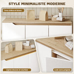 Credenza da soggiorno, mobile contenitore, 3 ante, ripiani regolabili e gambe in legno di gomma, 107x35x76,5 cm, bianco e rovere