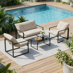Salon de jardin 4 pièces 4 personnes avec canapé 2 places, 2 fauteuils et 1 table basse gris