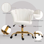 Chaise bureau en velours, chaise coiffeuse avec dossier en pétale, hauteur réglable, 69 x 64 x 80-90 cm, blanc