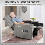 Fauteuil releveur électrique avec fonction massage et chauffage, fauteuil relax électrique dossier inclinable gris foncé