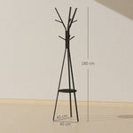 Porte-manteau trépied design contemporain branches étagère + 9 patères dim. 45L x 45l x 180H cm métal noir