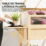 Carré potager sur pieds avec serre, jardinière surélevée, table latérale pliante et étagère, 104x50x120cm, bois naturel
