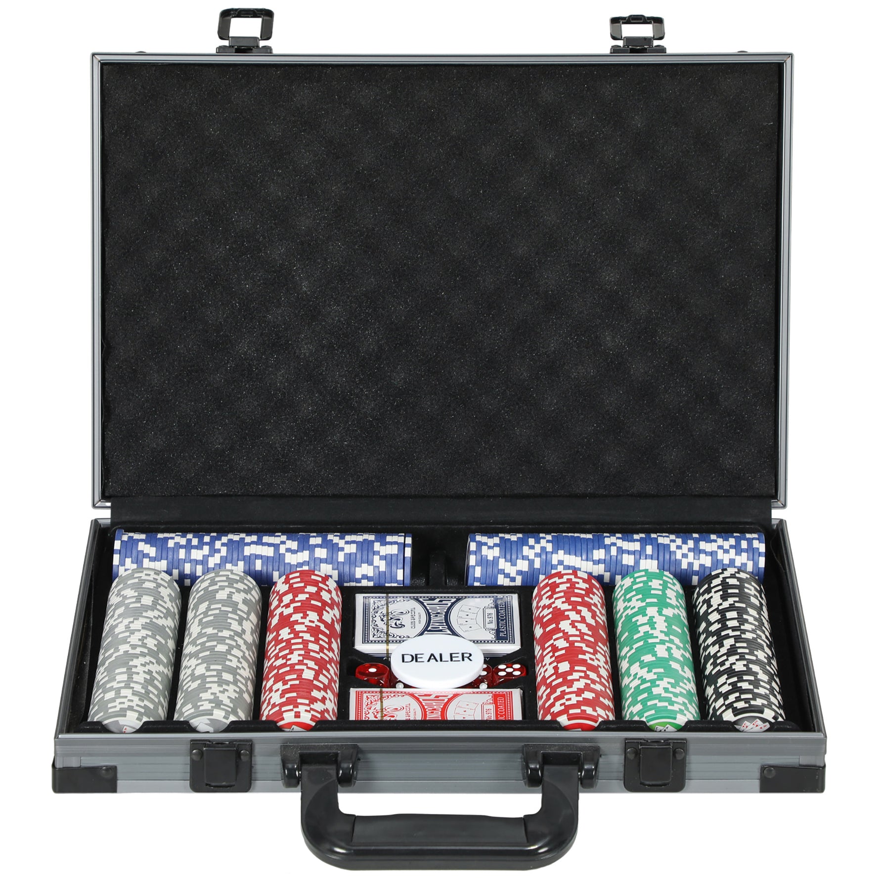 Mallette de poker coffret de poker complet 400 jetons, boîtier en ABS, cartes à jouer, dés, dealer, tapis, clés