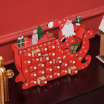 Calendrier de l'Avent à remplir en bois, décoration de Noël avec 24 tiroirs, Père Noël et traîneau, 22,5x8x36cm, rouge