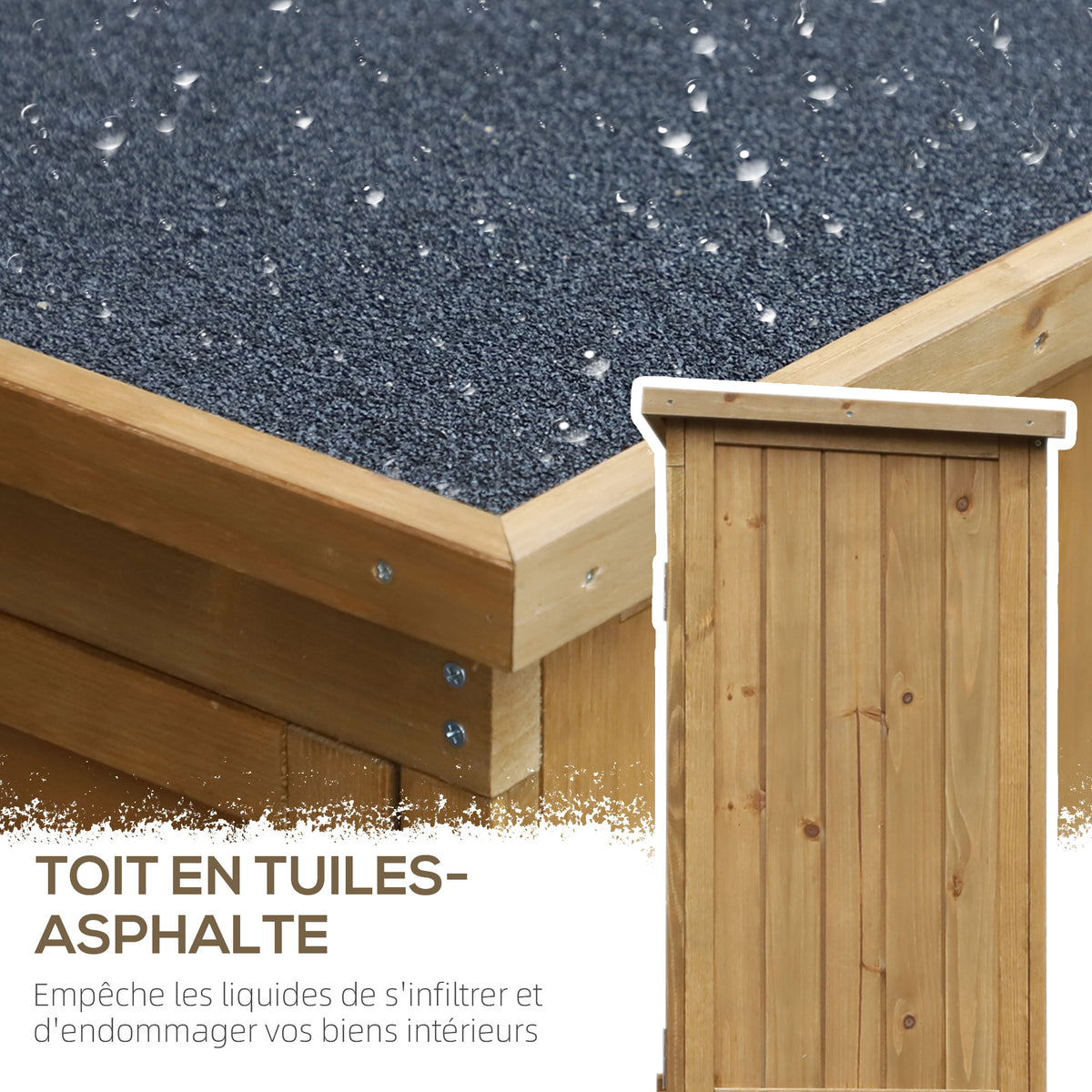 Armoire de jardin remise pour outils en bois 2 étagères toit bitumé portes persiennes 87 x 47 x 160 naturel