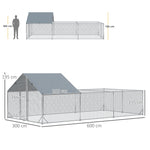 Enclos poulailler parc grillagé extérieur 18 m² chenil volière espace couvert acier galvanisé 6 x 3 x 1,95 m-2