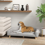 Canapé pour chien grand lit surélevé pour chien coussin lavable cadre en bois tissu polyester 98 x 67 x 25 cm gris