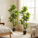 Lot de 2 plantes artificielles intérieures 150 cm, fausse plante à figuier lyre avec pot en ciment, vert