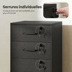 Caisson de Bureau Mobile avec 3 Tiroirs Verrouillables, Caisson de Rangement sur Roulettes, 40 x 40 x 69,5 cm, Noir
